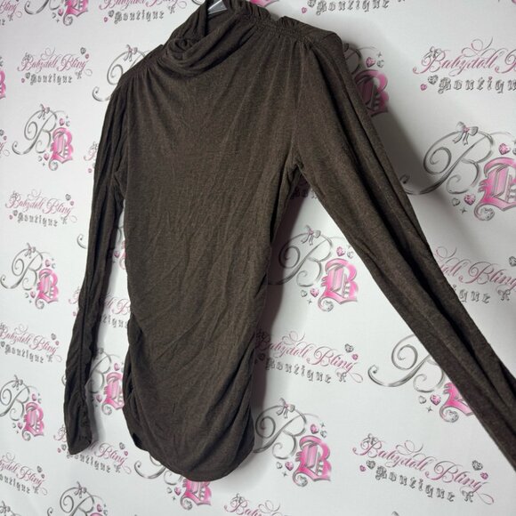 Max studio turtleneck long sleeve cinched sexy brown soft stretchy flattering - Picture 2 of 12